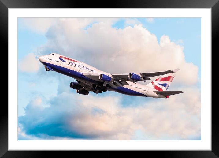 BA Boeing 747 Framed Mounted Print by J Biggadike