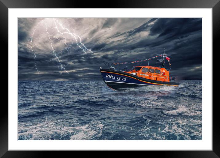 Bridington RNLI Lifeboat Framed Mounted Print by J Biggadike
