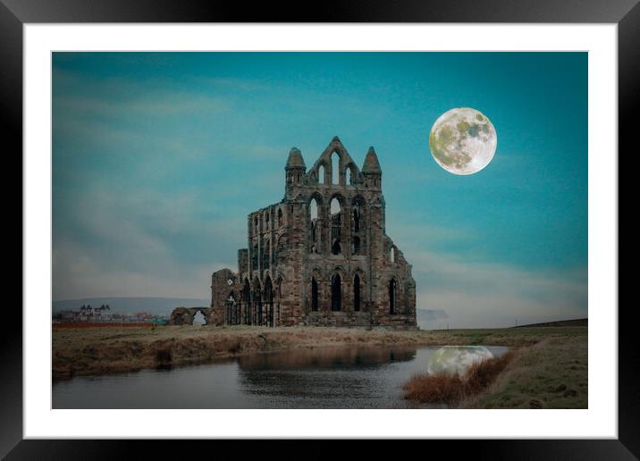 Whitby Abbey Super Moon Framed Mounted Print by J Biggadike