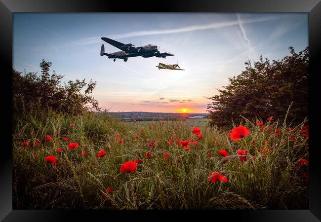 Lancaster and Spitfire Poppy Sunset Framed Print by J Biggadike