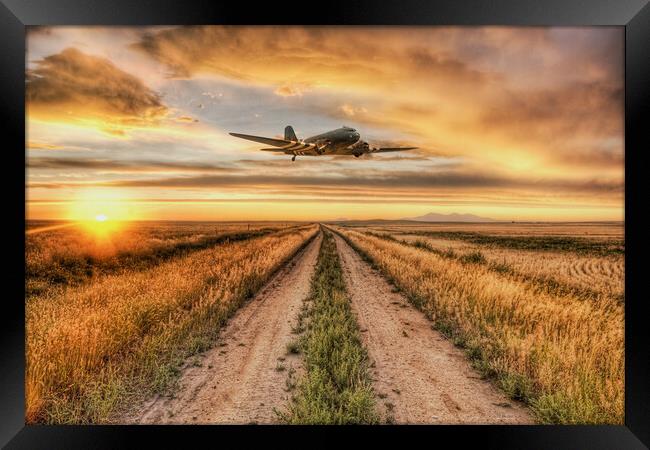 DC3 Dakota Sunset Flight Framed Print by J Biggadike