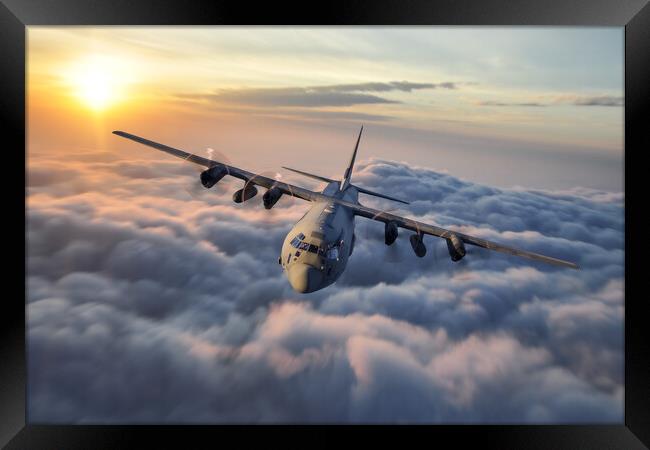 RAF Hercules Sundown Framed Print by J Biggadike