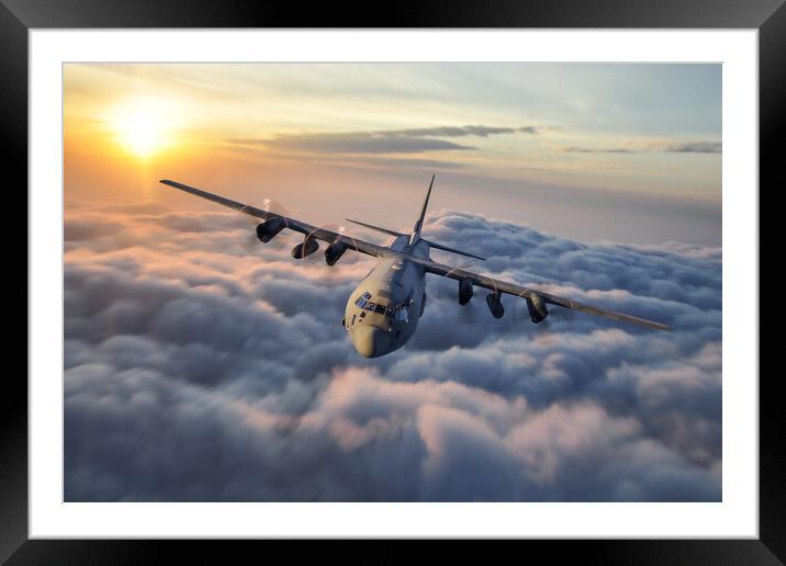 RAF Hercules Sundown Framed Mounted Print by J Biggadike