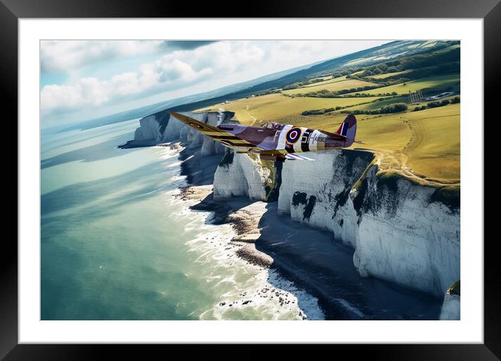Spitfire Over Dover Framed Mounted Print by J Biggadike