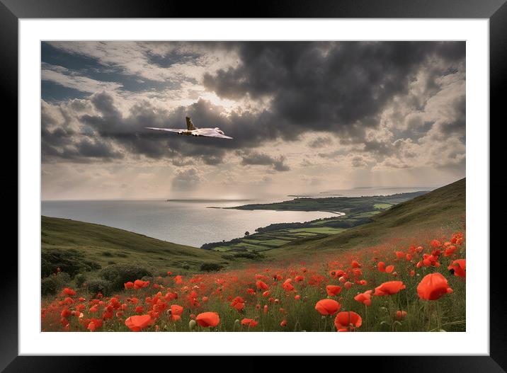 Skies of Remembrance: Vulcan's Poppy Flight Framed Mounted Print by J Biggadike