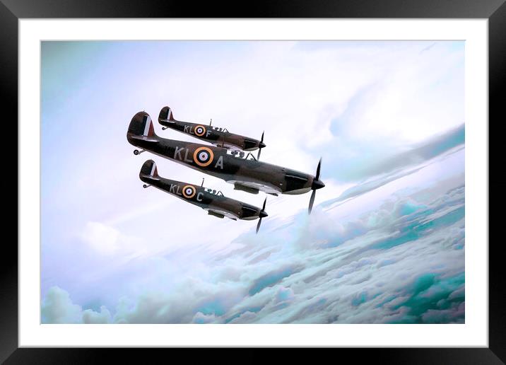 Spitfires Dive In The Blue Framed Mounted Print by J Biggadike