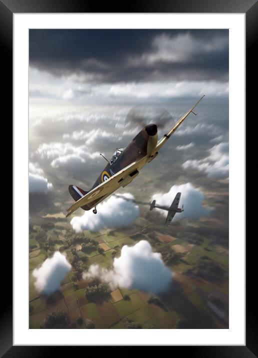 Spitfire In The Fight Framed Mounted Print by J Biggadike