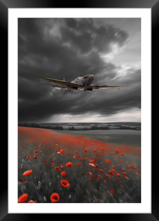 Spitfire Crimson Red Framed Mounted Print by J Biggadike