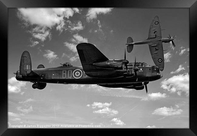 Avro Lancaster with Spitfire Framed Print by J Biggadike