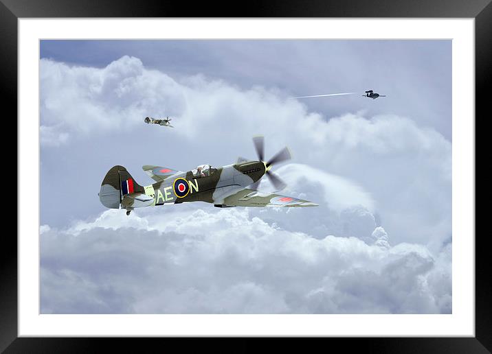 Spitfire XIV,  V-1 Hunter Framed Mounted Print by J Biggadike