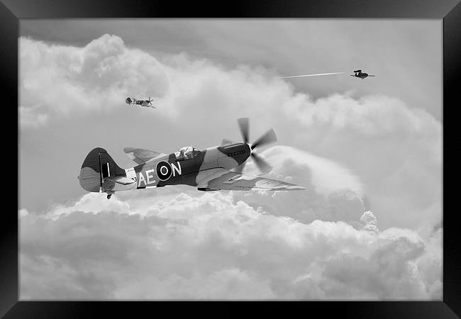 Spitfire XIV,  V-1 Hunter - Mono Framed Print by J Biggadike