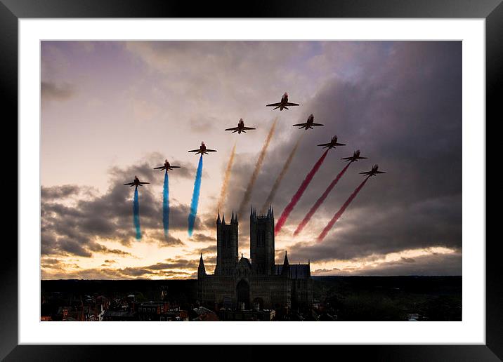 Red Arrows over Lincoln Cathedral Framed Mounted Print by J Biggadike