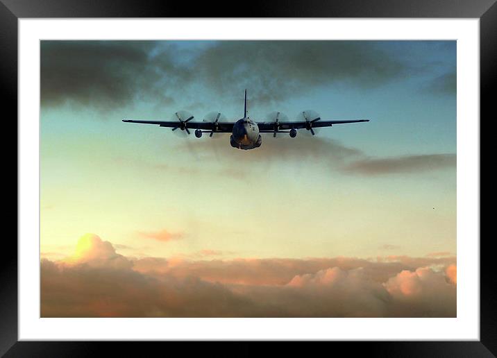 C-130E Inbound Framed Mounted Print by J Biggadike