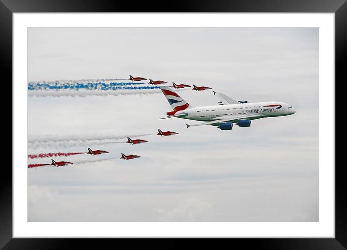A380 and Red Arrows  Framed Mounted Print by J Biggadike