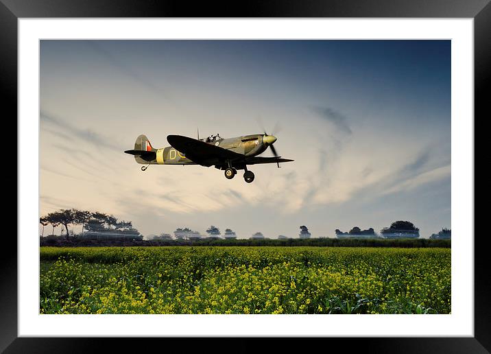 Spitfire on Approach  Framed Mounted Print by J Biggadike