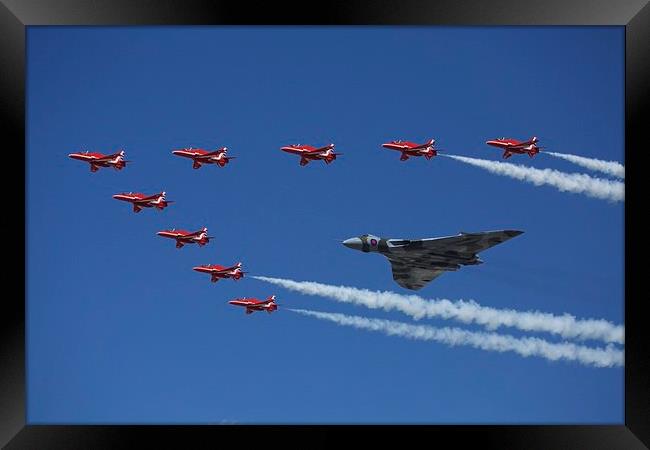 XH558 Red Arrows Framed Print by J Biggadike