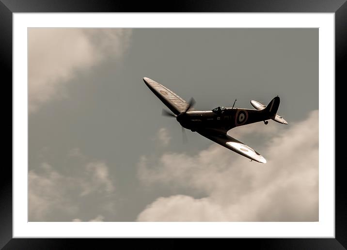 Spitfire Silhouette Framed Mounted Print by J Biggadike