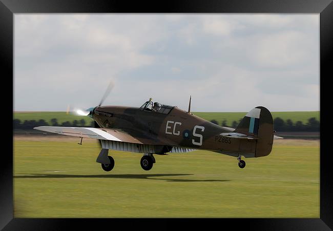 Hurricane PZ865 Grass Landing Framed Print by J Biggadike