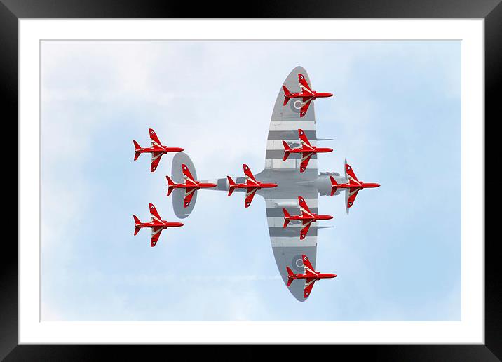 Red Arrows Spitfire Formation Framed Mounted Print by J Biggadike