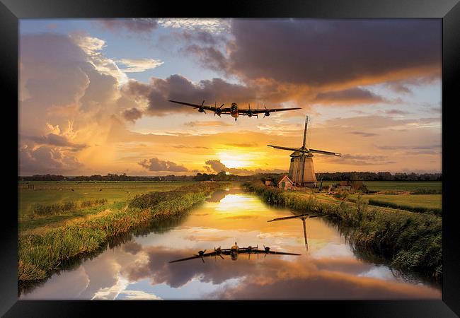 Lancaster Bomber Over The Mills Framed Print by J Biggadike