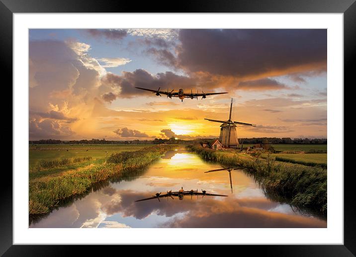 Lancaster Bomber Over The Mills Framed Mounted Print by J Biggadike
