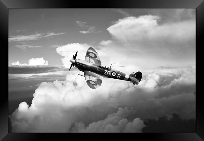 Spitfire Air to Air - Mono Framed Print by J Biggadike
