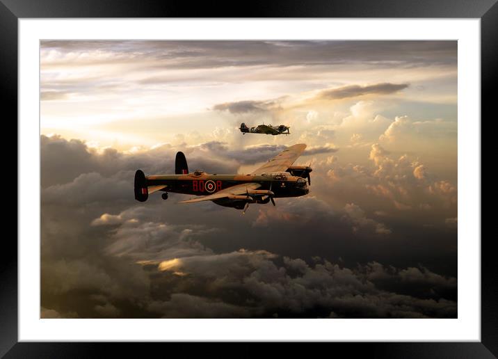 RAF Lancaster and Spitfire Framed Mounted Print by J Biggadike