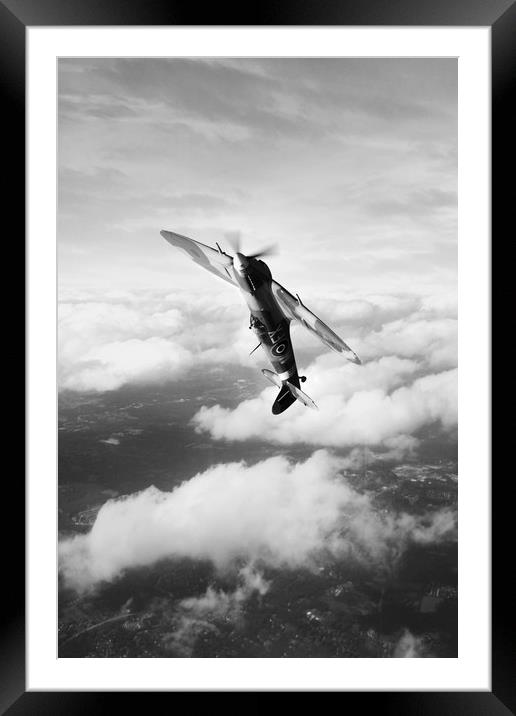 Spitfire Victory - Mono Framed Mounted Print by J Biggadike