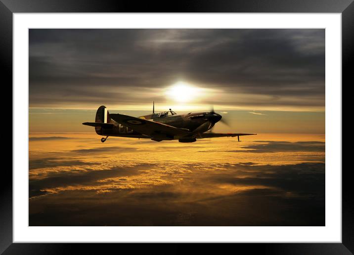 Spitfire In The Sun Framed Mounted Print by J Biggadike