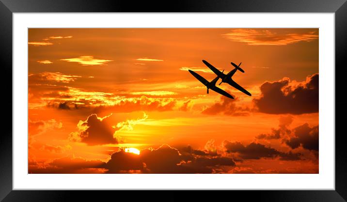 Spitfire and Hurricane Silhouette Framed Mounted Print by J Biggadike
