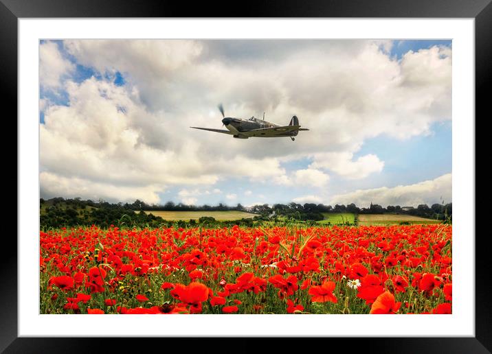 Mk1 Spitfire Poppy Flypast Framed Mounted Print by J Biggadike