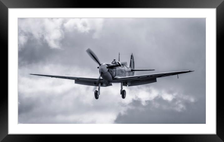 Spitfire Approach Framed Mounted Print by J Biggadike