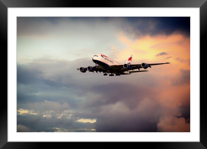 British Airways A380 Framed Mounted Print by J Biggadike