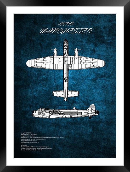 Avro Manchester Bomber Blueprint Framed Mounted Print by J Biggadike