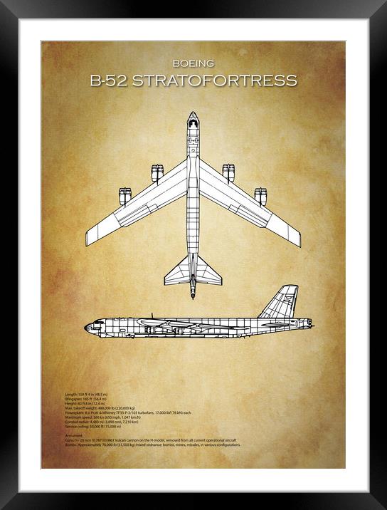 B52 Stratofortress Blueprint Framed Mounted Print by J Biggadike