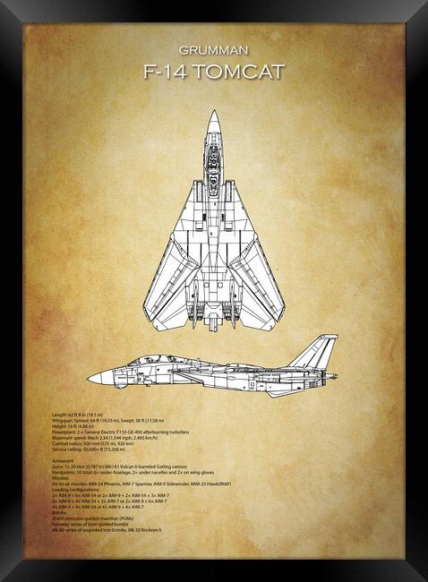 F14 Tomcat Blueprint Framed Print by J Biggadike