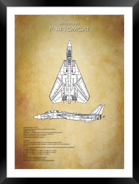 F14 Tomcat Blueprint Framed Mounted Print by J Biggadike