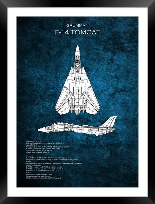 F14 Tomcat Blueprint Framed Mounted Print by J Biggadike