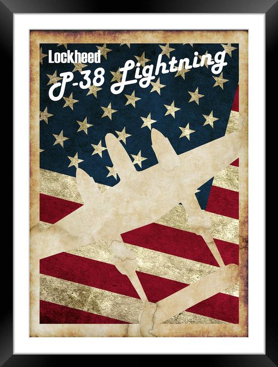 P38 Lightning Vintage Poster Framed Mounted Print by J Biggadike