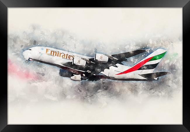 Emirates A380 - Painting Framed Print by J Biggadike
