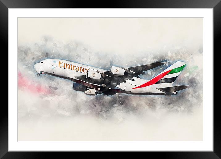 Emirates A380 - Painting Framed Mounted Print by J Biggadike