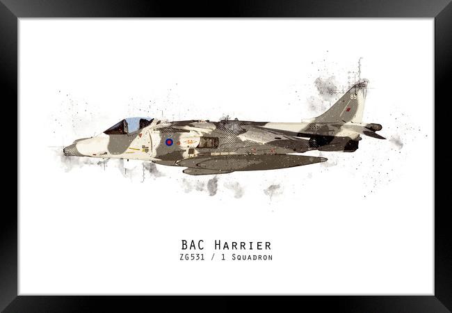Harrier Sketch - ZG531 Framed Print by J Biggadike