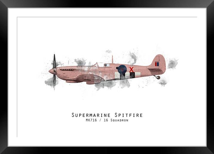 Spitfire Sketch - MK716 Framed Mounted Print by J Biggadike