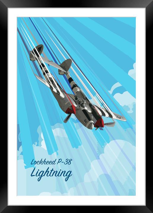 P-38 Lightning Pop Art Framed Mounted Print by J Biggadike