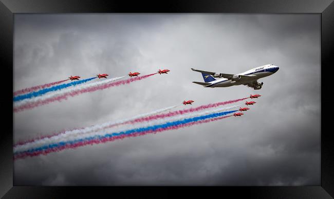 British Airways Boeing 747 and The Red Arrows Framed Print by J Biggadike