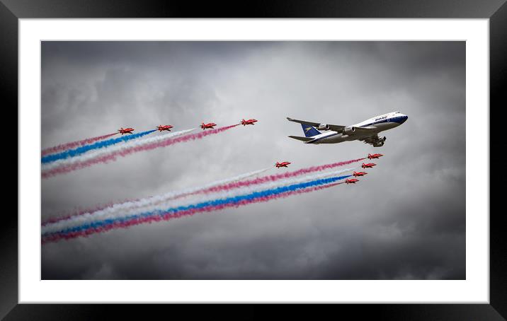 British Airways Boeing 747 and The Red Arrows Framed Mounted Print by J Biggadike
