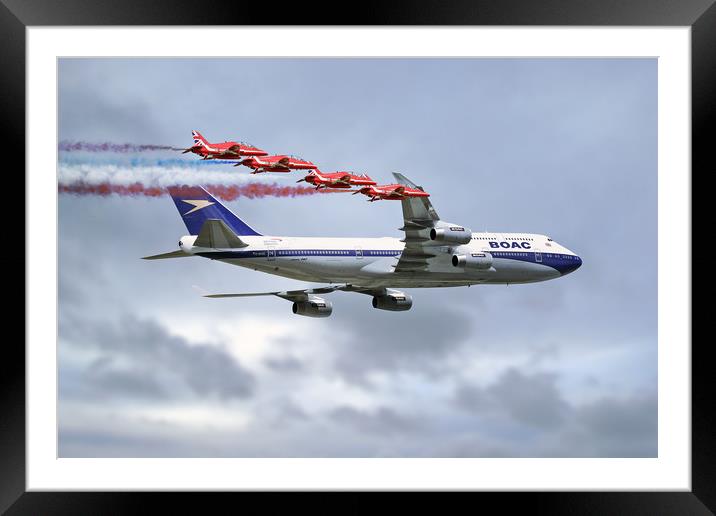 BOAC Special Livery 747 with The Red Arrows Framed Mounted Print by J Biggadike