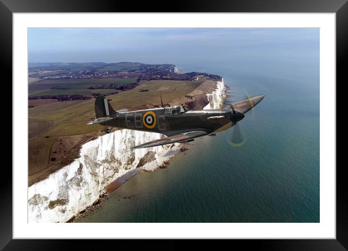 Supermarine Spitfire P7350 Over The Cliffs Framed Mounted Print by J Biggadike