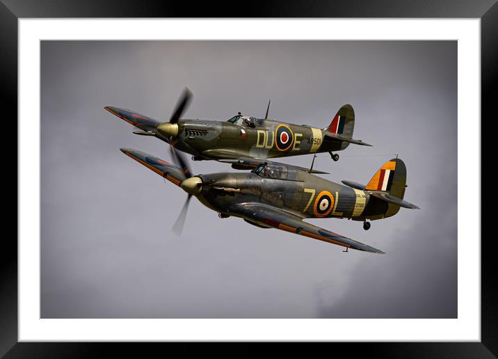 Spitfire and Hurricane Framed Mounted Print by J Biggadike