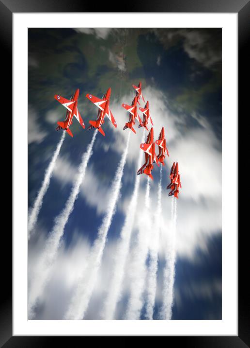 Red Arrows In Flight Framed Mounted Print by J Biggadike